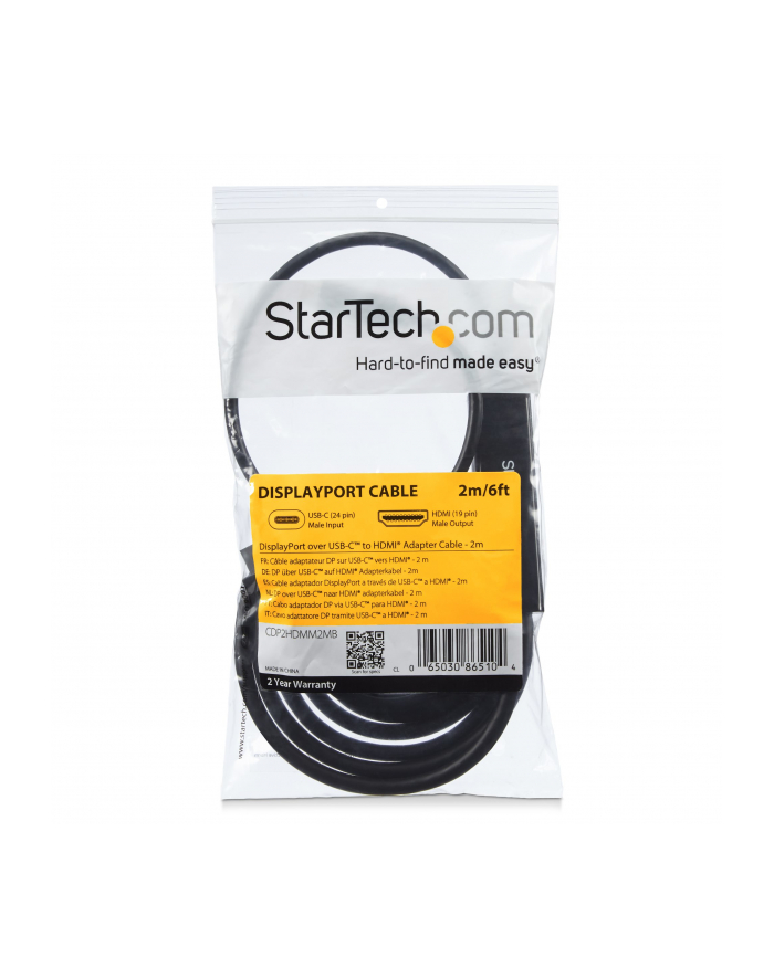 Startech Startech.COM USB-C to HDMI Adapter Cable - 2m (6 ft.) - 4K at 30 Hz - CDP2HDMM2MB (CDP2HDMM2MB) główny