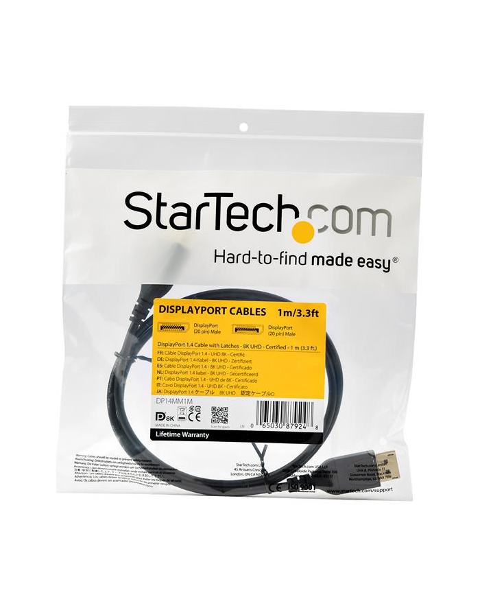 Startech.com 1m 3.3ft DisplayPort 1.4 Cable - VESA Certified - 8K- DP Cable - DisplayPort cable - 1 m (DP14MM1M) główny