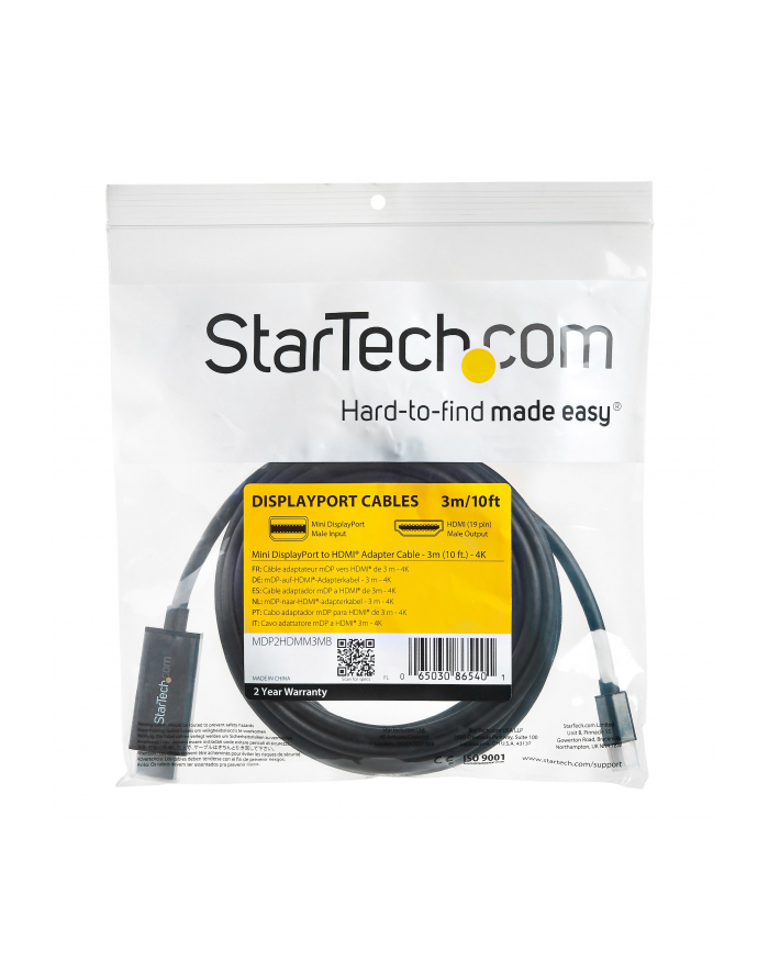 Startech.com Mini DisplayPort to HDMI Adapter Cable - 3 m (10 ft) - 4K 30Hz - video cable - DisplayPort / HDMI - 3 m (MDP2HDMM3MB) główny