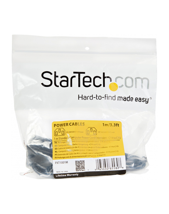 Startech.com Standard Computer Power Cord Extension C14 to C13 - power extension cable - 1 m (PXT1001M) główny