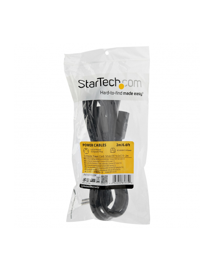 Startech.com C13 Power Cord - Schuko to 2x C13 - Y Splitter Power Cable - power cable - 2 m (PXT101YEU2M) główny