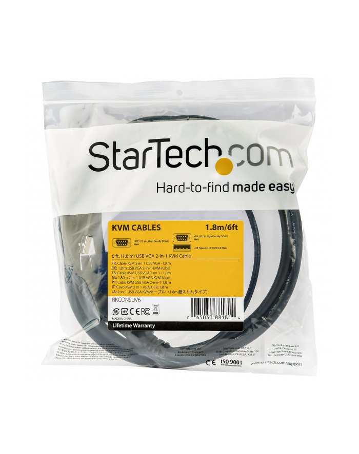 Startech.COM  10FT / 3M USB KVM CABLE FOR RACKMOUNT CONSOLES - VGA AND USB - VIDEO / USB CABLE - 3 M (RKCONSUV10) główny