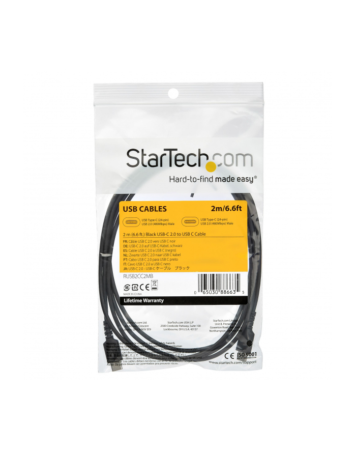 Startech.COM  2 M / 6.6FT. USB C CABLE - BLACK - ARAMID FIBER - USB-C CABLE - 2 M  (RUSB2CC2MB) główny