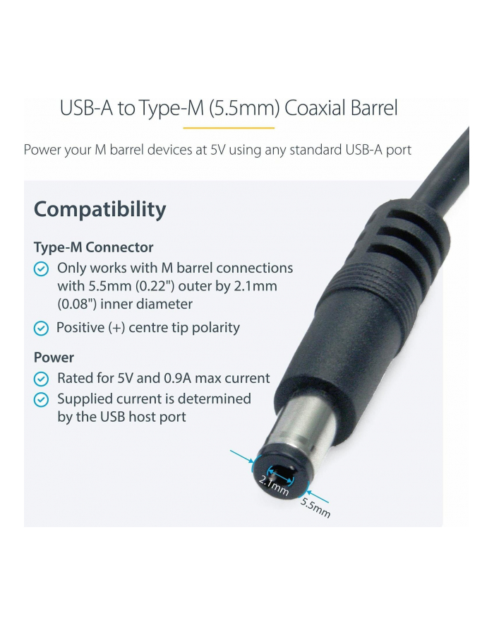 Startech.com 0.91 m, USB to Type M Barrel Power Cable (USB2TYPEM) główny