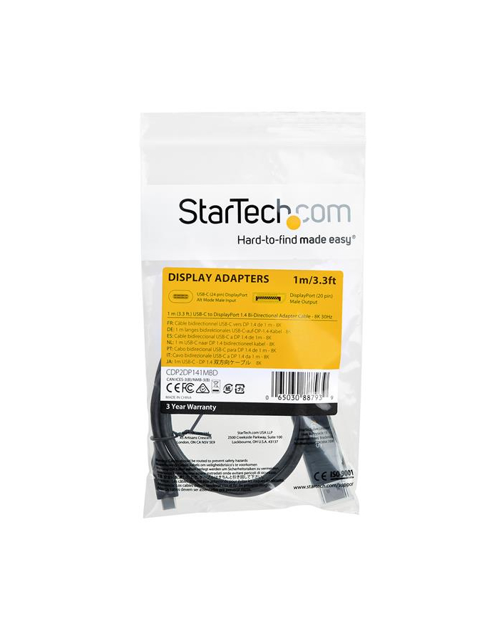 Startech.COM Startech.COM  3.3 FT. (1 M) USB C TO DISPLAYPORT 1.4 CABLE - BIDIRECTIONAL - USB / DISPLAYPORT CABLE - 1 M CDP2DP141MBD   (CDP2DP141MBD) główny