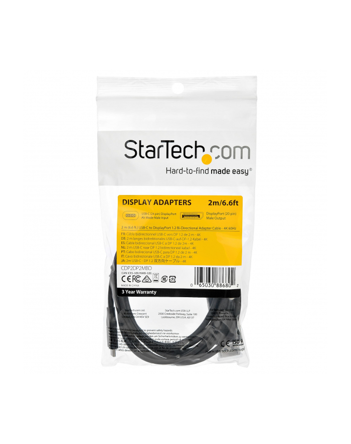 Startech.COM Startech.COM  6.6 FT. (2 M) USB-C TO DISPLAYPORT 1.2 CABLE - BI-DIRECTIONAL - USB / DISPLAYPORT CABLE - 2 M CDP2DP2MBD   (CDP2DP2MBD) główny