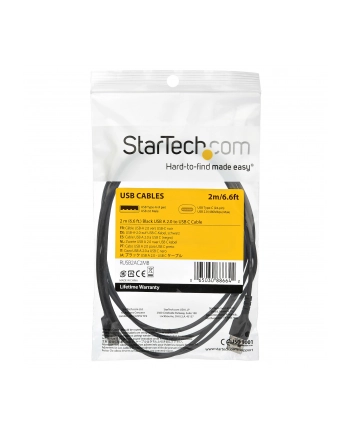 Startech.COM 2 M / 6.6 FT. USB 2.0 TO USB C CABLE - BLACK - ARAMID FIBER - USB-C CABLE - 2 M (RUSB2AC2MB)