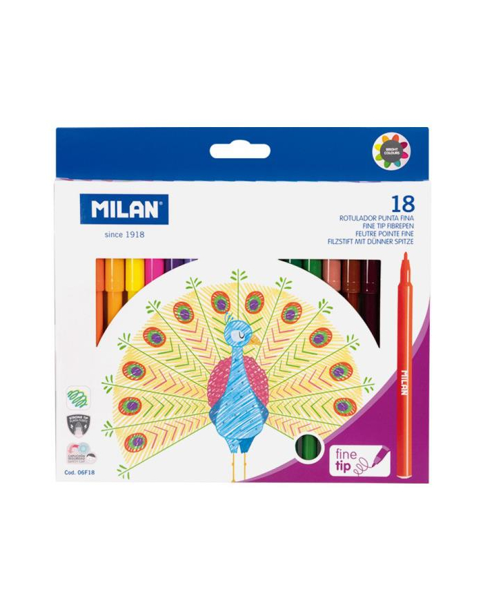 Flamastry z cienką końcowką 18 kolorów 06F18 MILAN główny