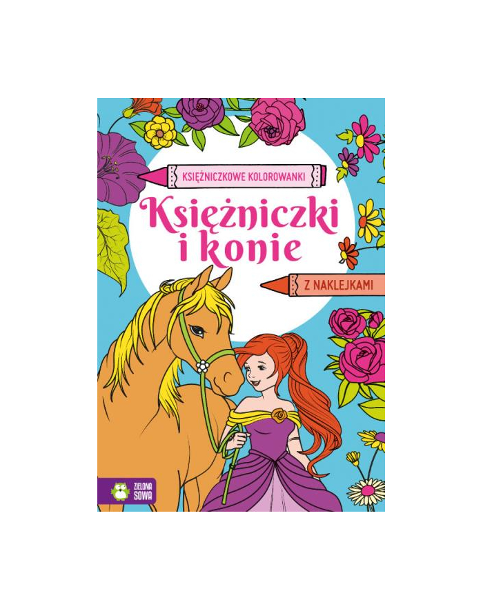 zielona sowa Książka Księżniczkowe kolorowanki. Księżniczki i konie główny