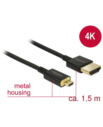 DELOCK KABEL HDMI(M)->HDMI MICRO(M) 1.5M 4K 60HZ 3D CZARNY SLIM PREMIUM DELOCK  (84782)