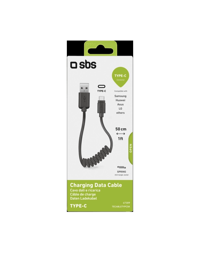 SBS Kabel Usb Type C 0,5M Spiralny Czarny główny