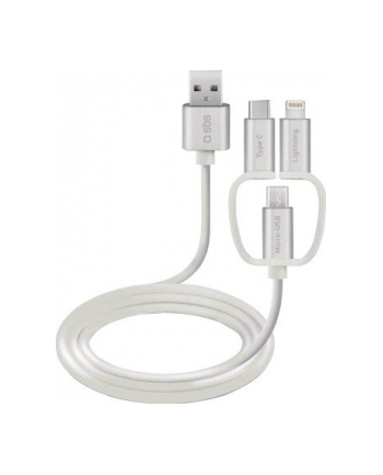 SBS USB - microUSB/Lightning/USB-C 1m Biały (TECABLEUSBIP531W)