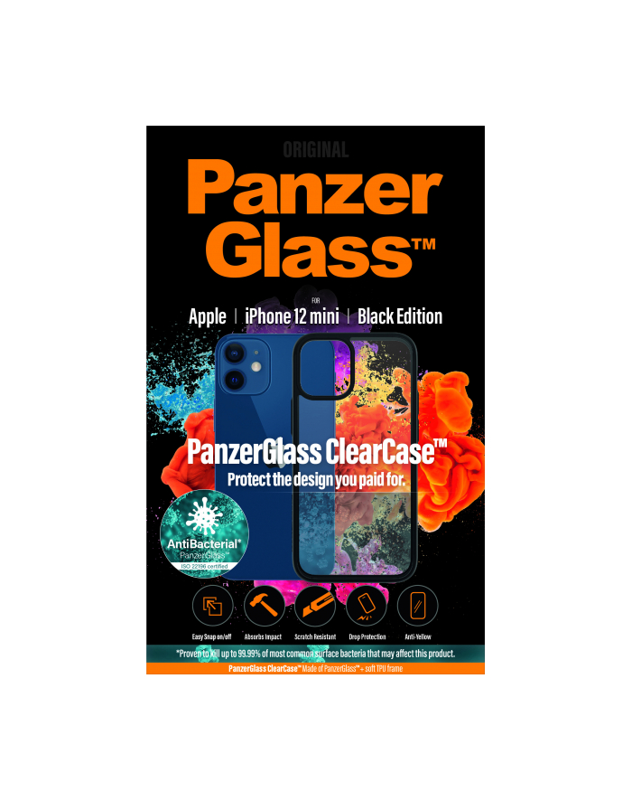 PanzerGlass etui ClearCase Antibacterial do Apple iPhone 5,4″ Black Edition (0251) główny