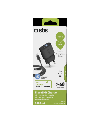 SBS 2X Usb + Kabel Usb-C 1M Ładowarka Sieciowa