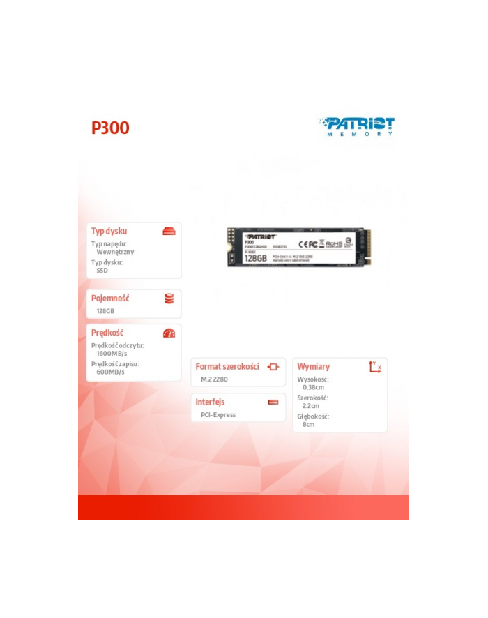 patriot Dysk SSD P300 128GB M.2 PCIe Gen 3 x4 1600/600 główny