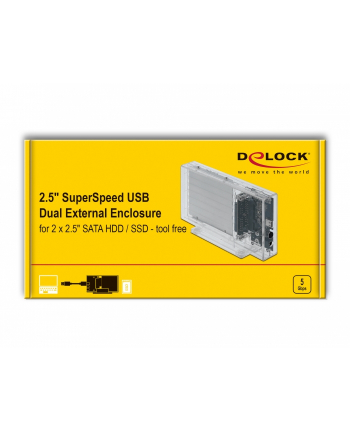 DeLOCK external dual housing for 2 x 2.5 ''SATA HDD / SSD with USB Type-C socket, drive housing