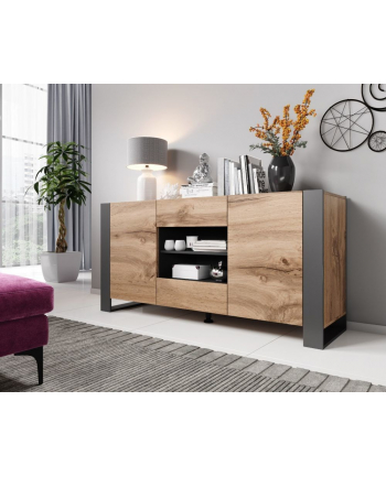 cama meble Komoda WOOD 164/44/80 dąb wotan + antracyt