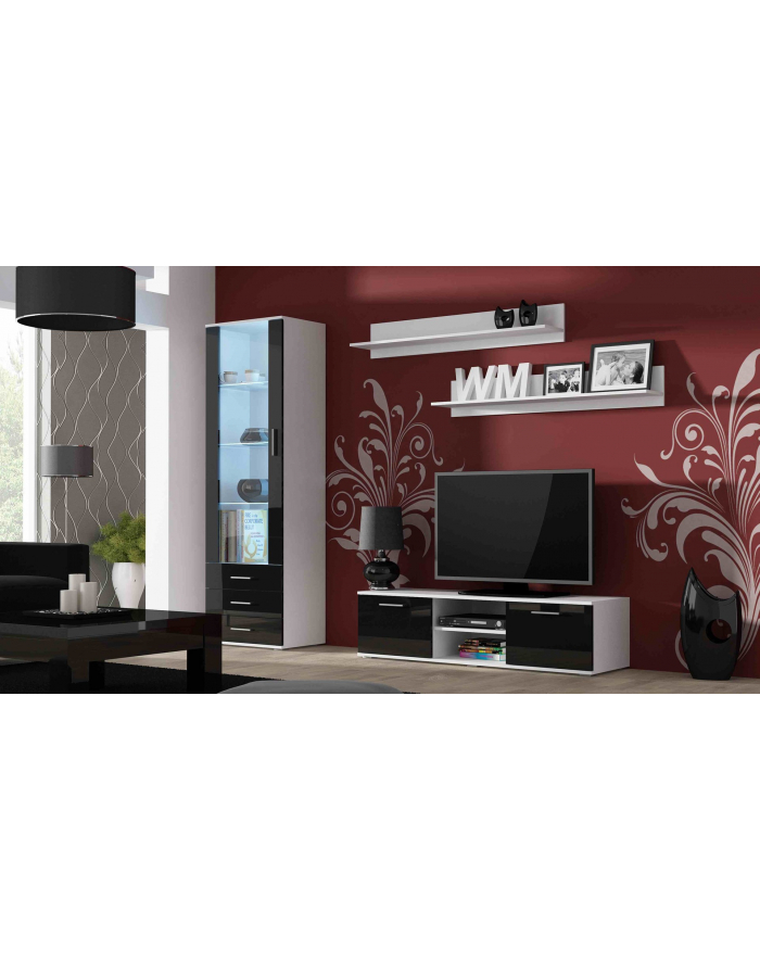 cama meble Szafka RTV SOHO 140 biały/ czarny połysk główny