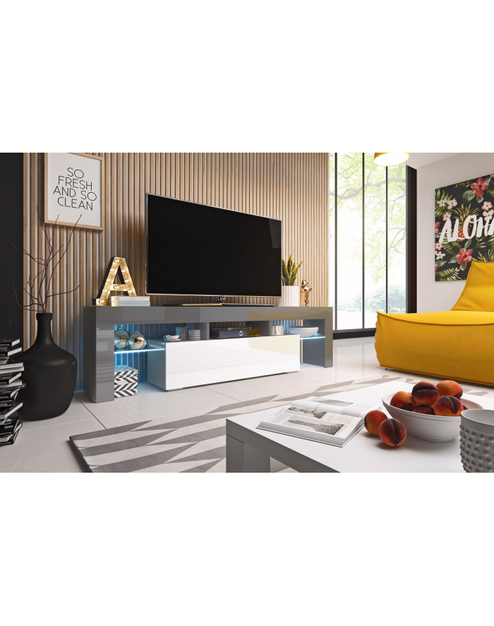 cama meble Szafka RTV TORO 158 szary/ biały połysk główny