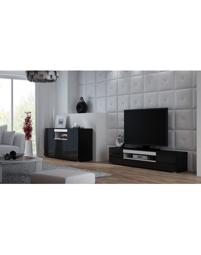cama meble Szafka RTV VIVA 180 czarny/ czarny połysk+ biały główny