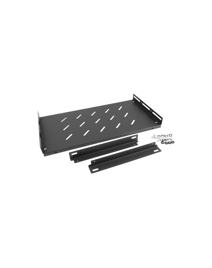 LANBERG PÓŁKA DO SZAF 19  Z KĄTOWNIKIEM 450MM (1U 486X270MM  MONTAŻ 4 PUNKTOWY) CZARNA AK-1014-B główny