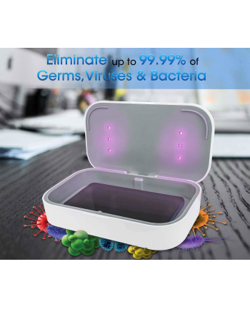 MANHATTAN UV Phone Sanitizer UVC Sanitizing Box White Eradicate up to 99.9 percent of germs on smartphones masks and more