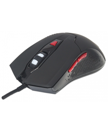 MANHATTAN Wired Optical Gaming Mouse with LEDs USB Six Button with Scroll Wheel Adjustable DPI LED Lighting Black with Red Buttons