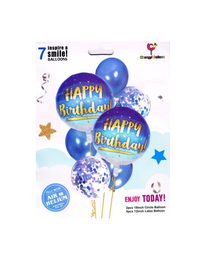 mk trade Zestaw balonów Happy Birthday blue, 7 szt. 30-46 cm BCF-136 główny