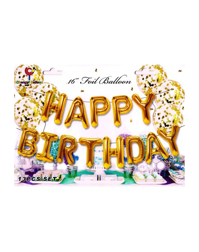 mk trade Balon foliowy zestaw liter Happy Birthday, 13 szt. złoty BCF-894 główny