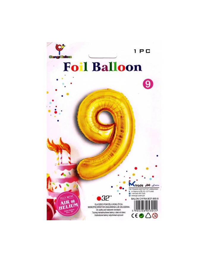 mk trade Balon foliowy złoty cyfra 9, wys.81 cm  BCF-955-9 główny