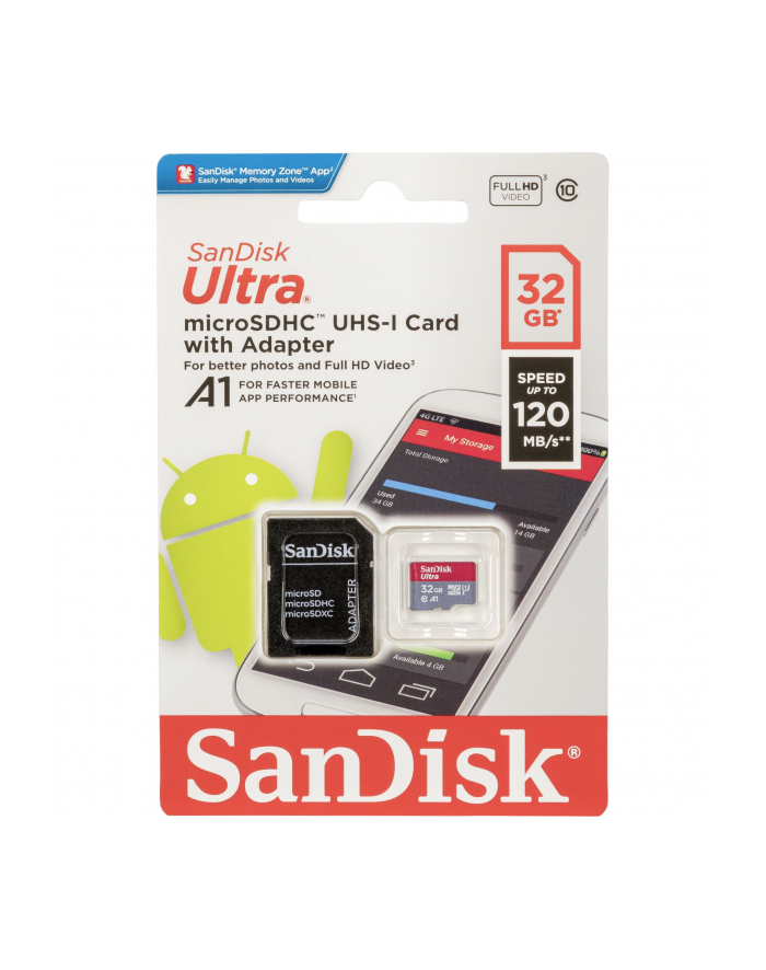 sandisk Ultra microSDHC 32GB 120MB/s A1 + Adapter SD główny