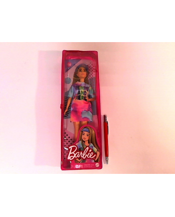 Barbie Lalka Fashionistas Modna przyjaciółka Kolorowa sukienka Ciemnoblond włosy GRB51 p6 MATTEL