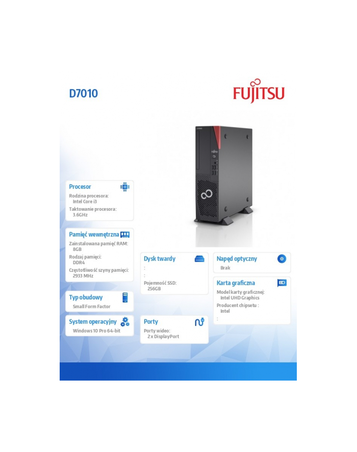 fujitsu Komputer Esprimo D7010/W10Pr i3-10100/8GB/256SSD M.2                 PCK:D7010PC30MPL główny