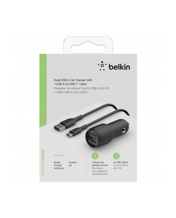 belkin Ładowarka samochodowa Dual USB-A 1m 24W czarna