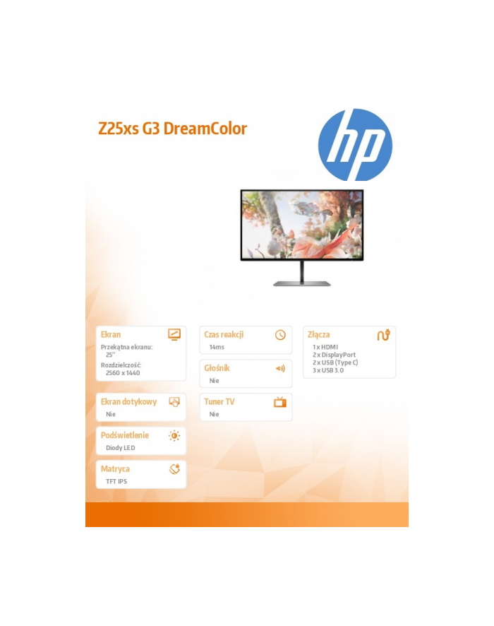 hp inc. Monitor Z25xs G3 QHD Display USB-C DreamColor 1A9C9AA główny