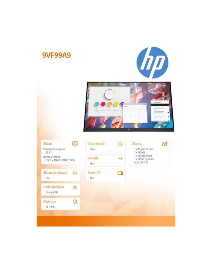 hp inc. Monitor E24 G4 FHD Monitor HO-without stand 9VF99A9 główny