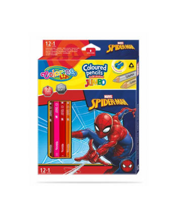 patio Kredki ołówkowe trójkątne JUMBO 12 sztuk 13 kolorów + temperówka Colorino Kids Spiderman