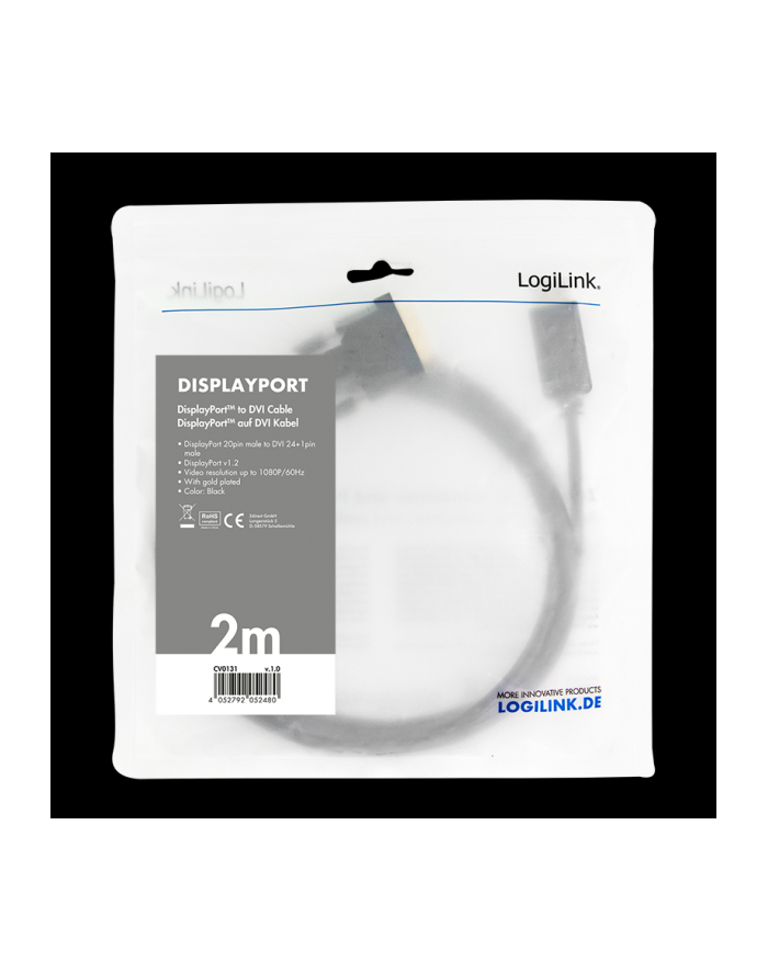 logilink Kabel DisplayPort 1.2 do DVI 2m Czarny główny