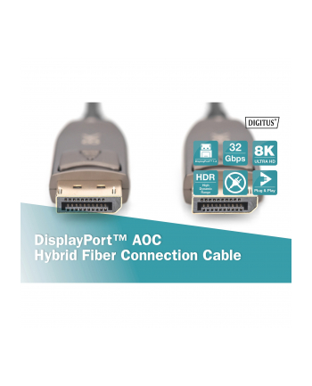 assmann electronic ASSMANN DisplayPort AOC Hybrid-fiber connection cable M/M 30m UHD 8K60Hz CE gold bl