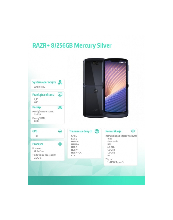motorola Smartfon RAZR+ 8/256GB Mercury Silver główny