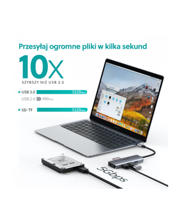 choetech HUB-M19 Gray USB-C 7w1 4K 100W Power Delivery 3xUSB 3.0 SD/TF
