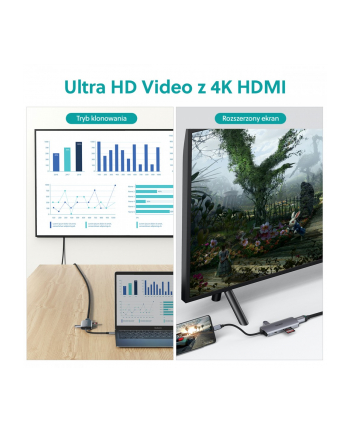 choetech HUB-M19 Gray USB-C 7w1 4K 100W Power Delivery 3xUSB 3.0 SD/TF