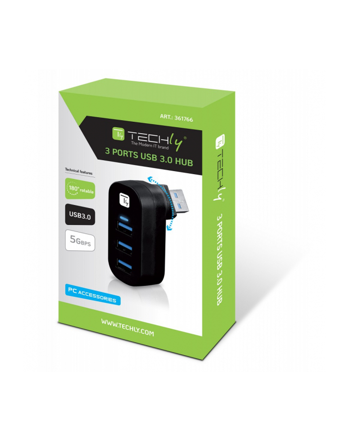 TECHLY 3-Portowy Mini Hub USB 3.0 z Obrotowym Wtykiem USB główny