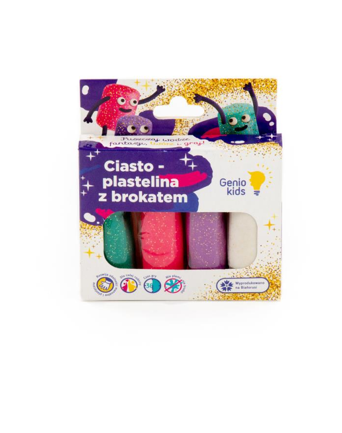 Polesie Dziecięcy zestaw -  masa plastyczna Ciasto-Plastelina 4 kolory z brokatem główny