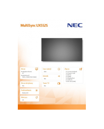 nec Monitor wielkoformatowy MultiSync UX552S 55 cali 700cd/m2 1920x1080