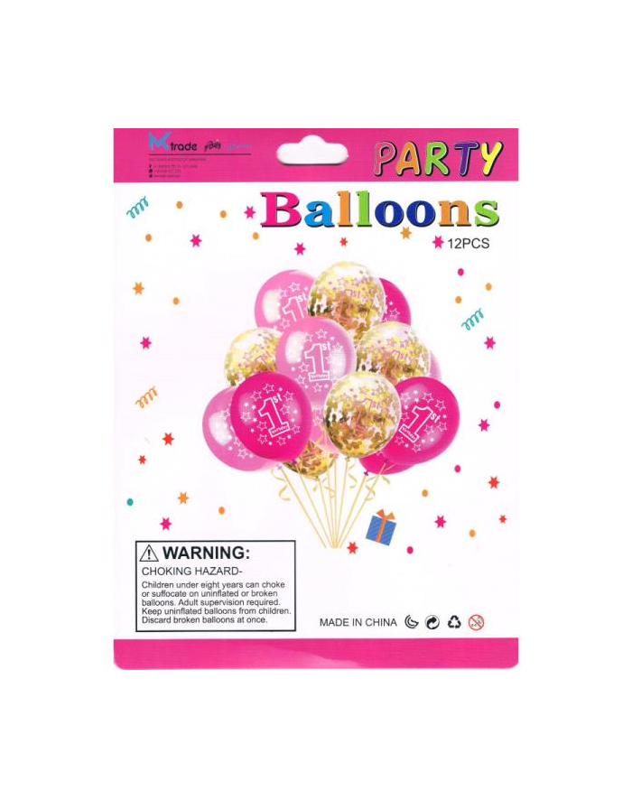 mk trade Zestaw balonów 1-wsze urodziny z konfetti, 30cm, 12 szt. BSC-655 główny