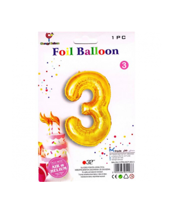 mk trade Balon foliowy złoty cyfra 3, wys. 81 cm   BCF-955-3