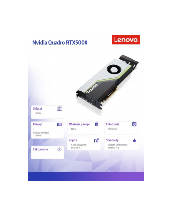 lenovo Karta graficzna ThinkStation Nvidia Quadro RTX5000 16 GB GDDR6 z długim przedłużaczem 4X60U98733