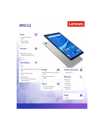 lenovo Tablet M10 G2 ZA5T0230PL System Android P22T/4GB/64GB/INT/10.3 FHD/Iron Grey/2YRS CI