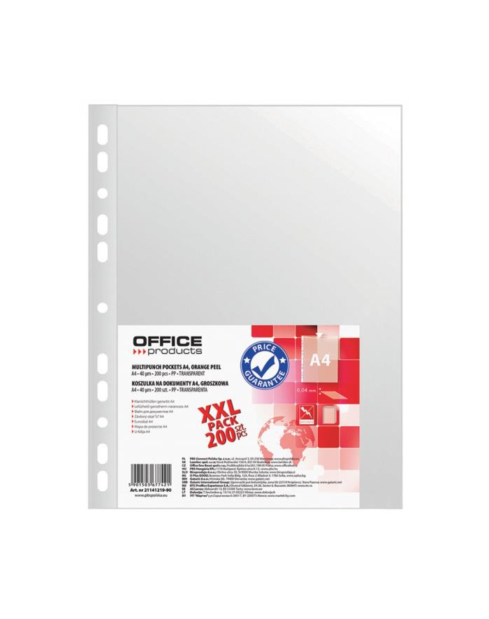 pbs connect Koszulki na dokumenty A4 OFFICE PRODUCTS PP groszkowe transparentne 40mikronów op200szt. główny